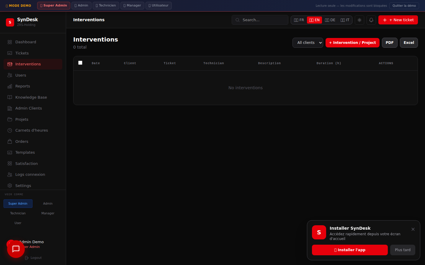 Interventions documentées